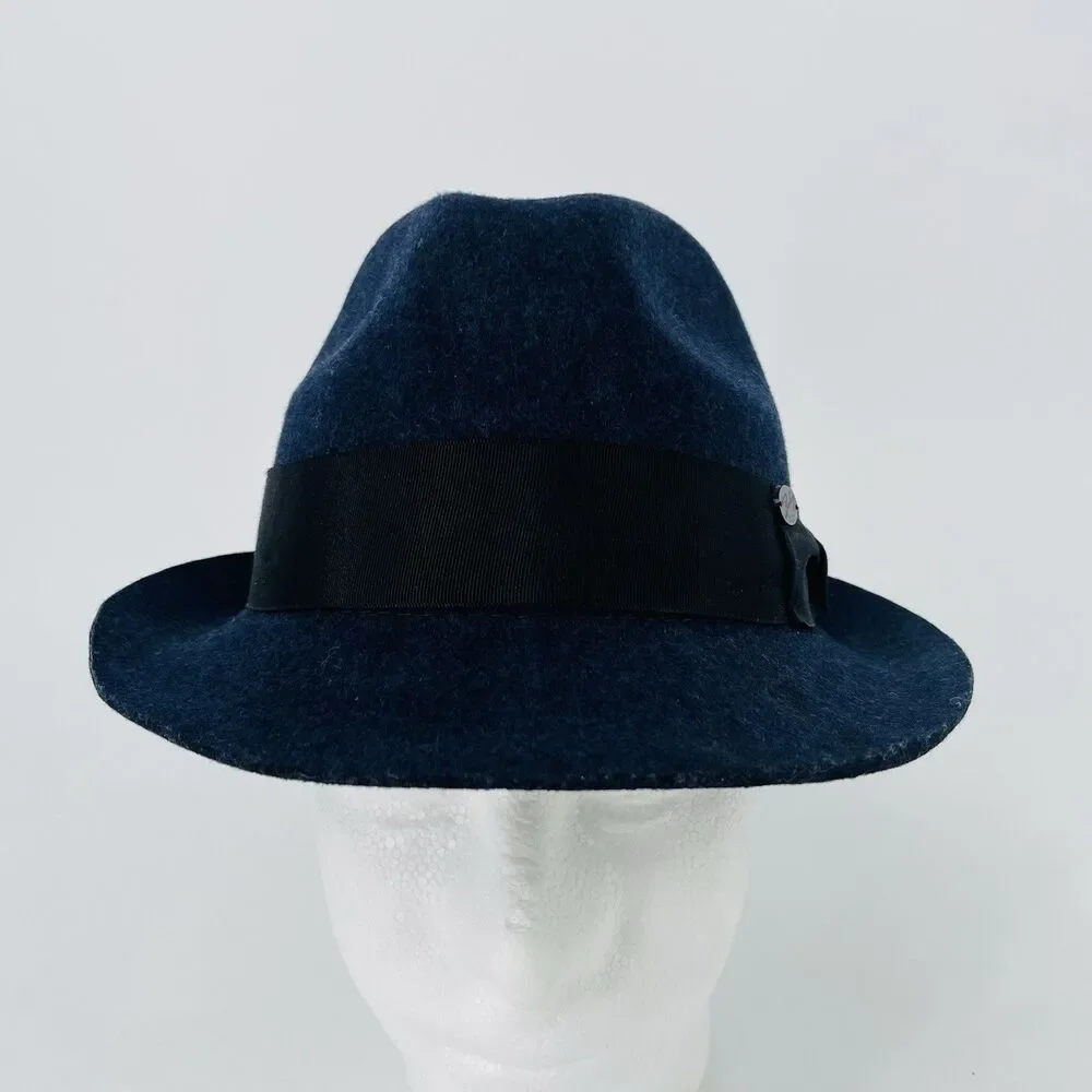 Bailey Of Hollywood Wool Felt Fedora Hat Mens M Blue Trilby Grosgrain Band #3903